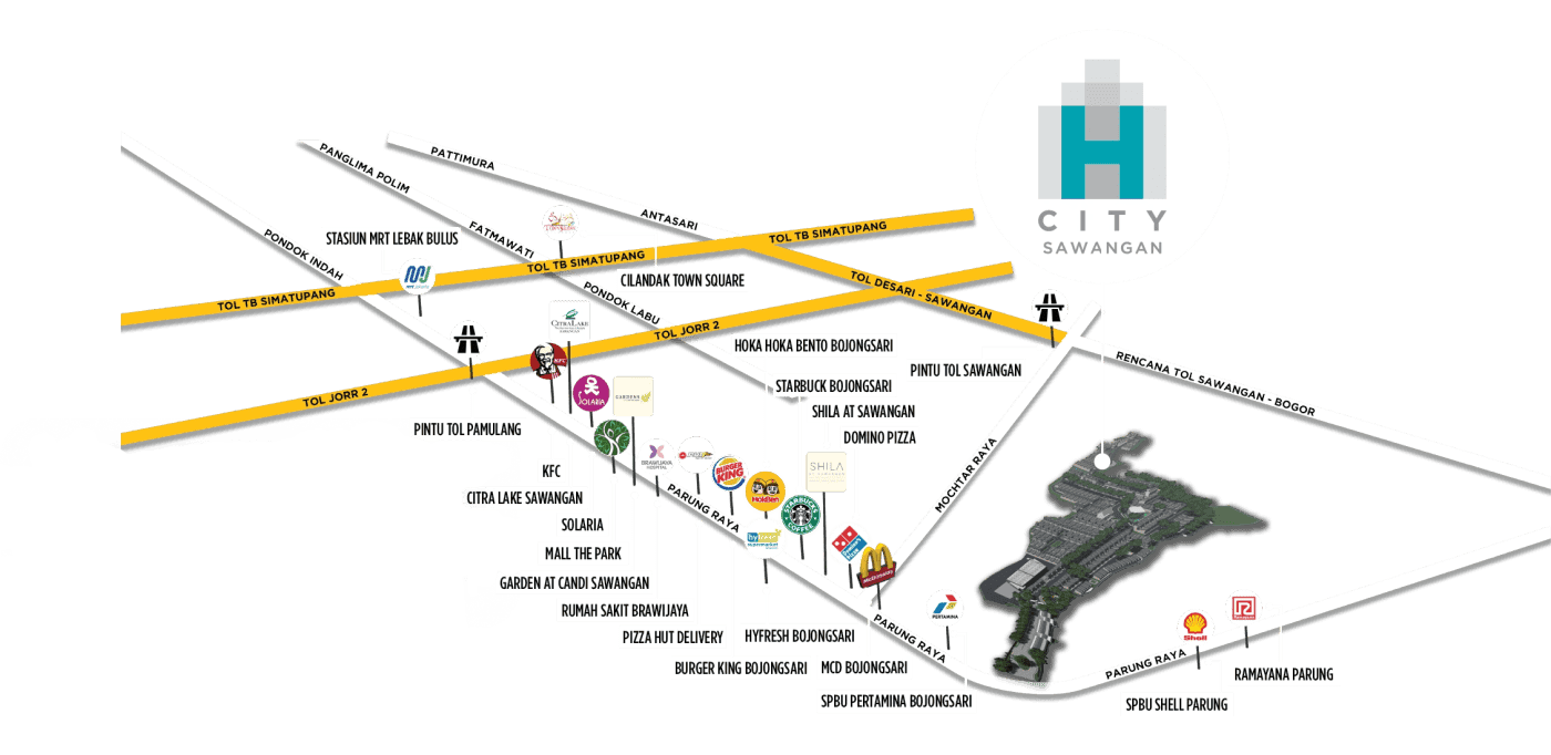 Peta lokasi H City Sawangan Depok